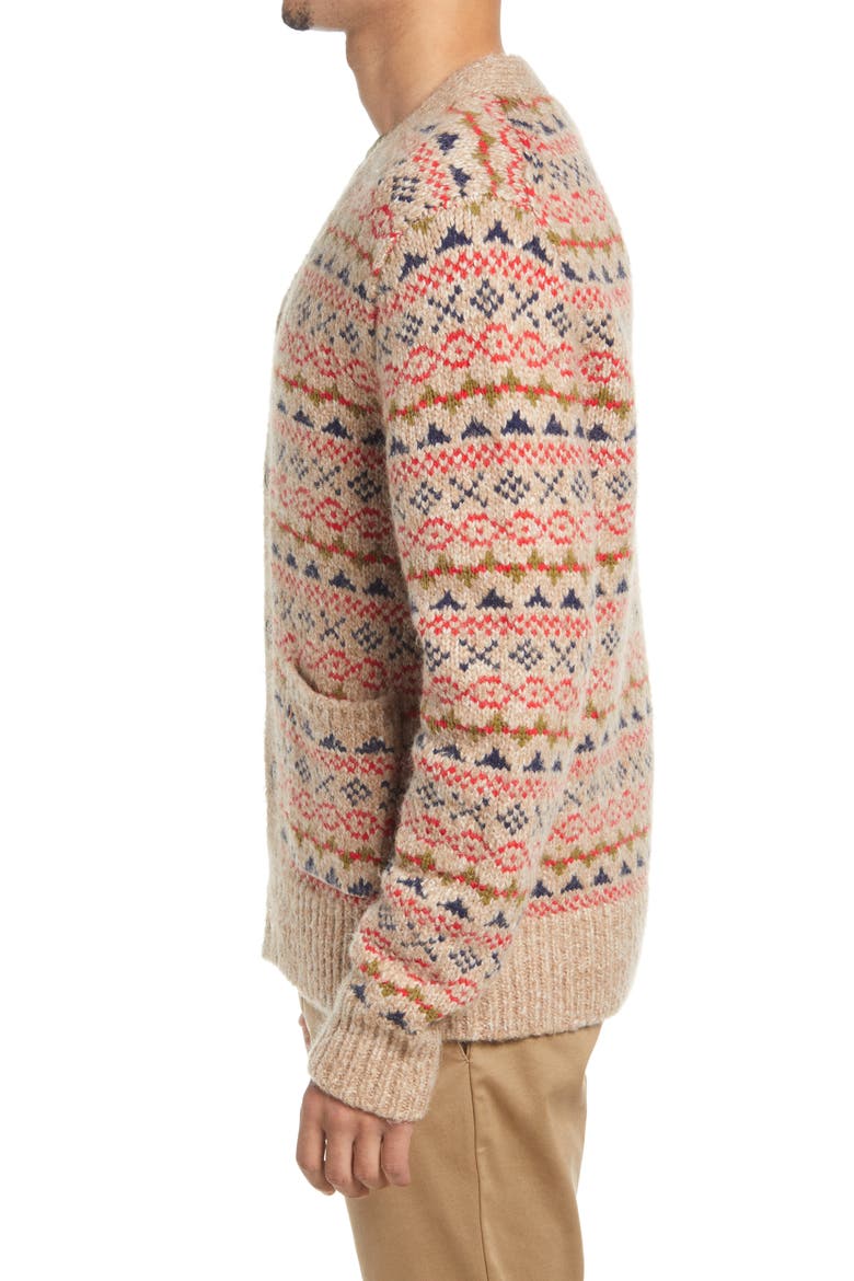 Fair Isle V-Neck Cardigan, Alternate, color, CAMEL MULTI