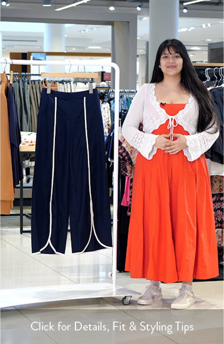 Piped High Waist Split Hem Cotton & Linen Pants, sales video thumbnail