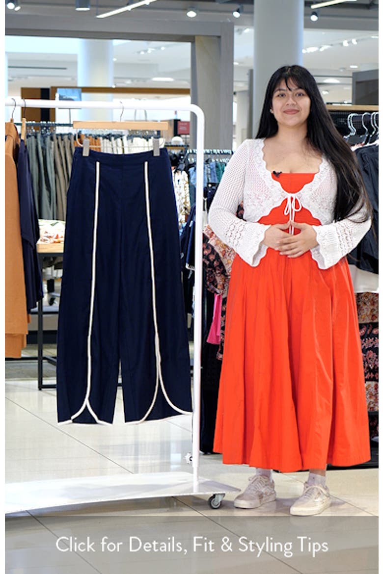 Piped High Waist Split Hem Cotton & Linen Pants video
