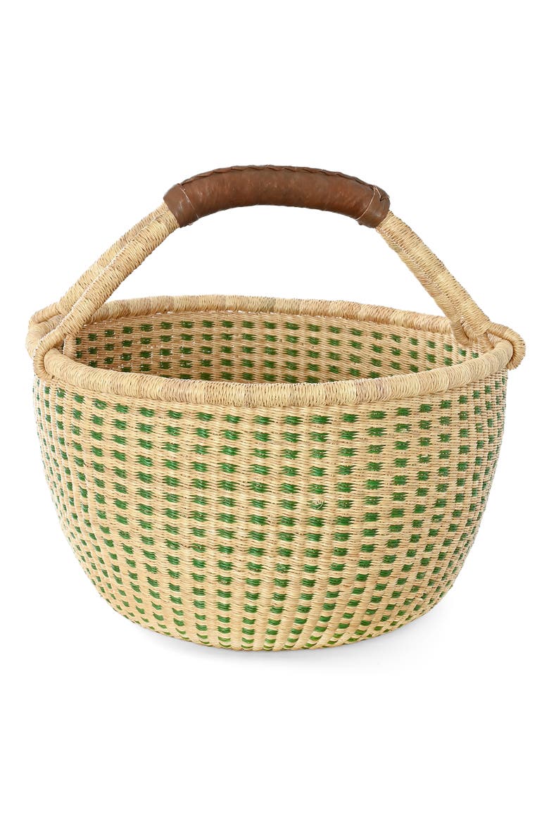 Forest Green and Natural Checked Bolga Basket, Alternate, color, Green