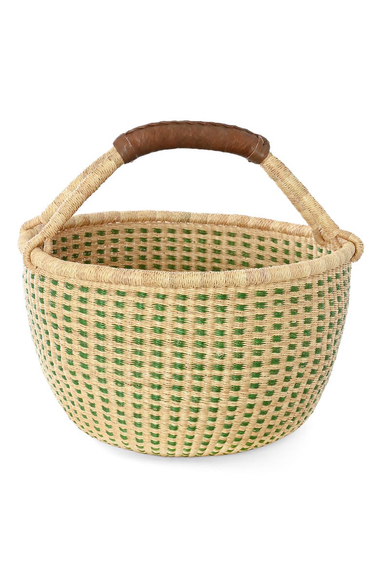 African Modern Forest Green and Natural Checked Bolga Basket, Alternate, color, Green