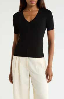 Compact Rib Short Sleeve V-Neck Top