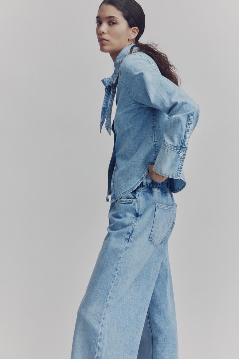 Belted Paper Bag Jeans, Alternate, color, Light denim blue