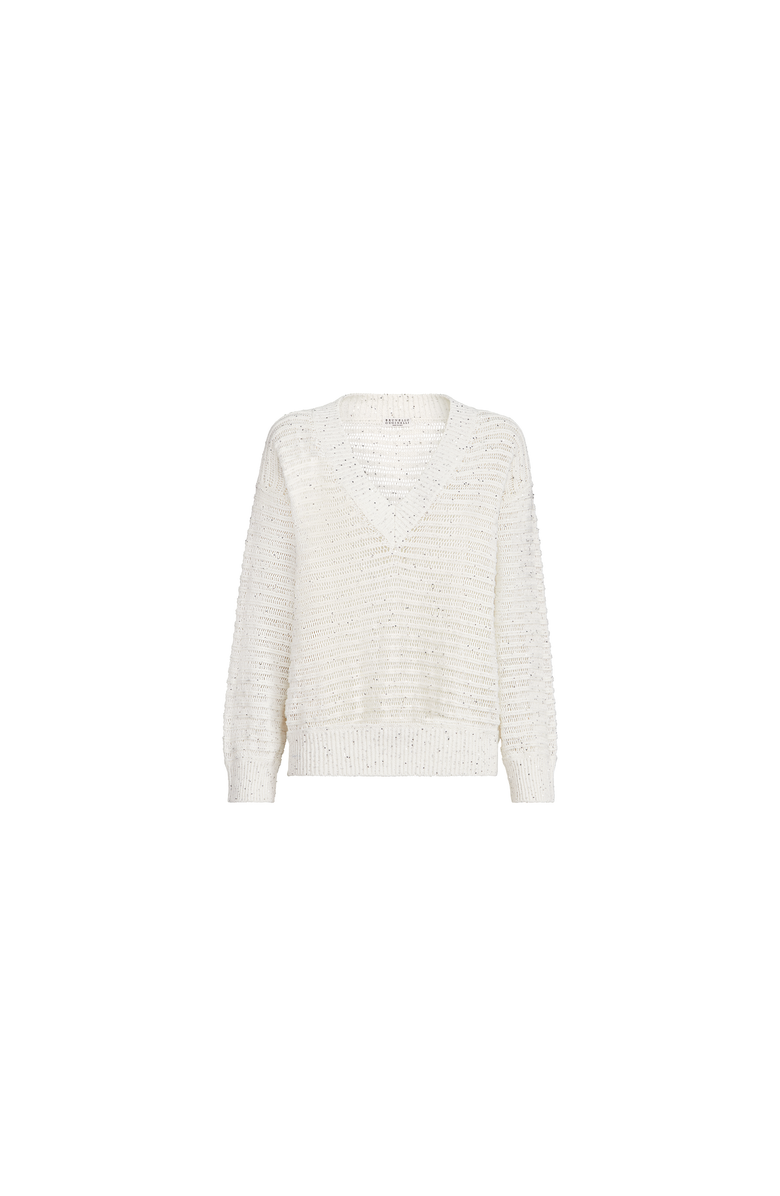 Brunello Cucinelli Sweater with openwork stripes, Main, color, White