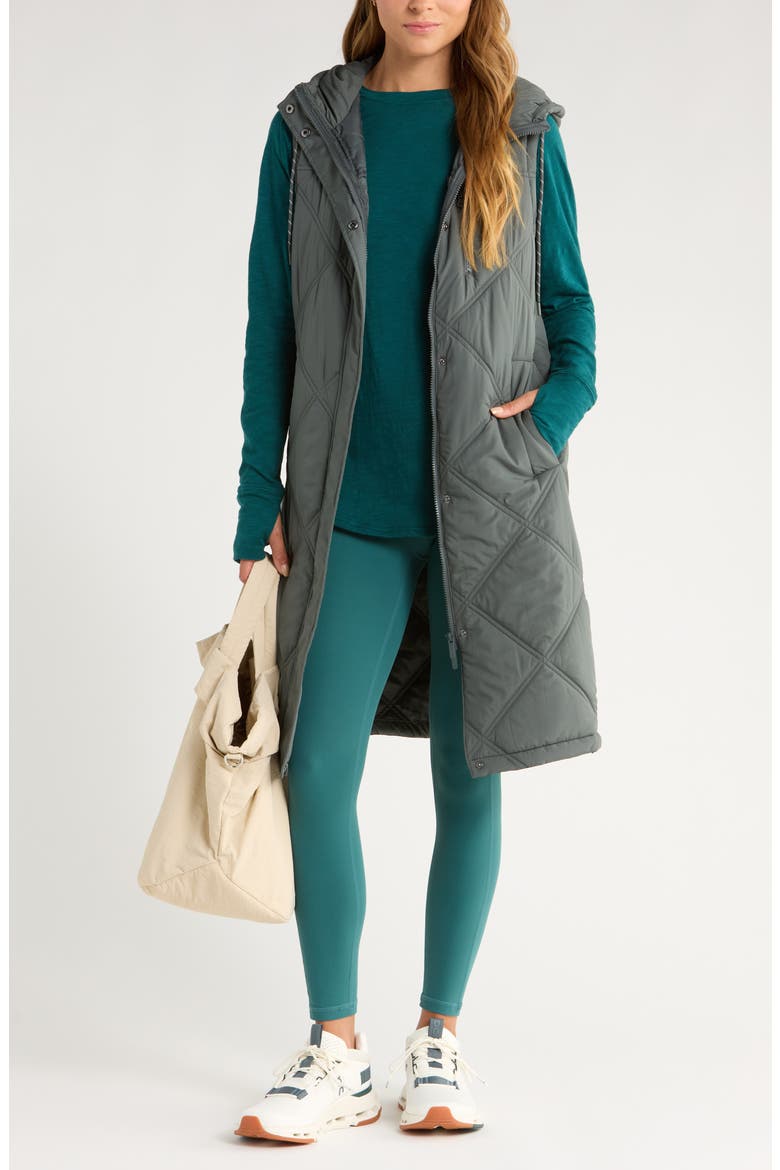 Long Hooded Puffer Vest, Alternate, color, GREEN URBAN