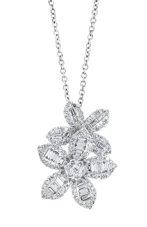 Diamond Floral Pendant Necklace in 14K White Gold