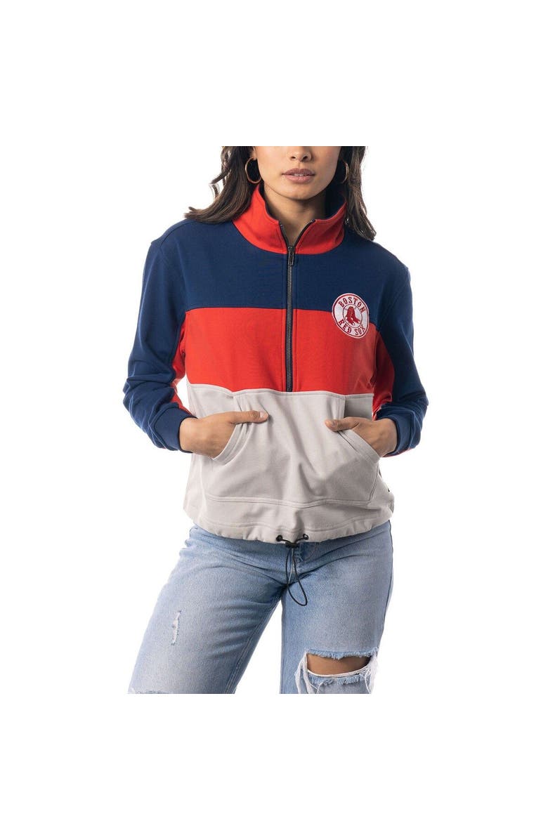 THE WILD COLLECTIVE Women's The Wild Collective Navy/Red Boston Red Sox Women's Colorblock 1/4 Zip Jacket, Alternate, color, Navy