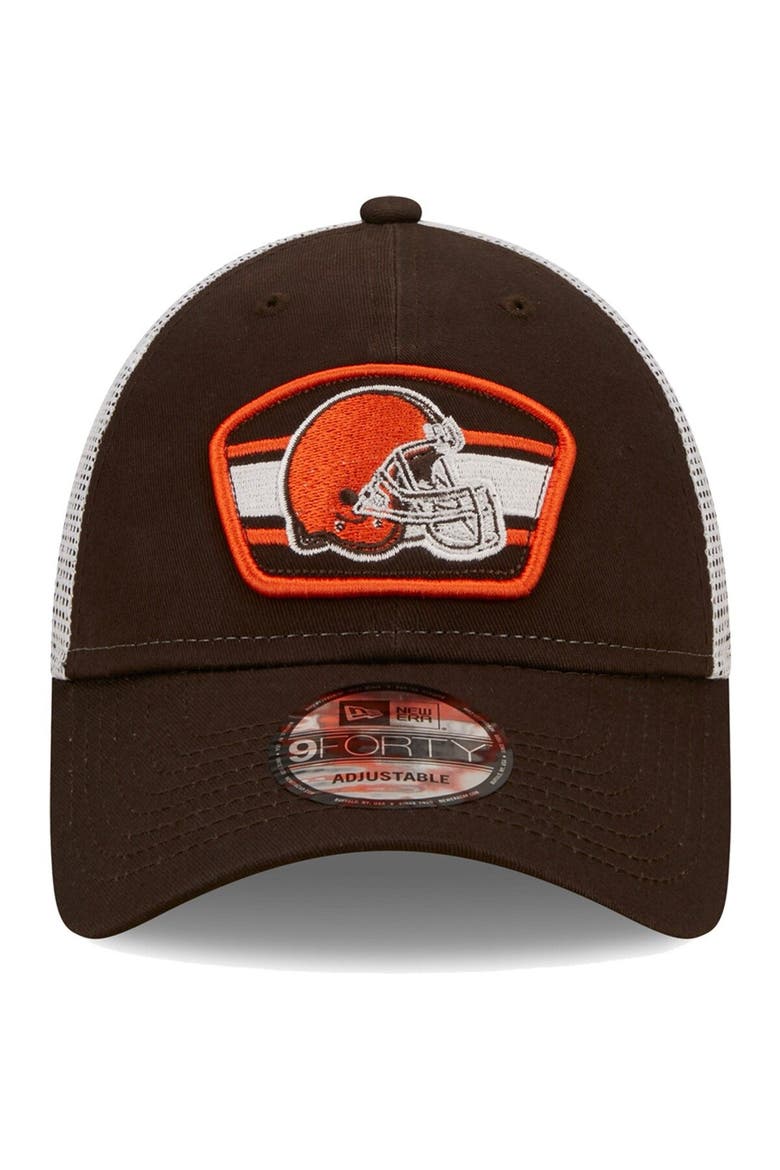 Men's New Era Brown/White Cleveland Browns Logo Patch Trucker 9FORTY Snapback Hat, Alternate, color, Brown