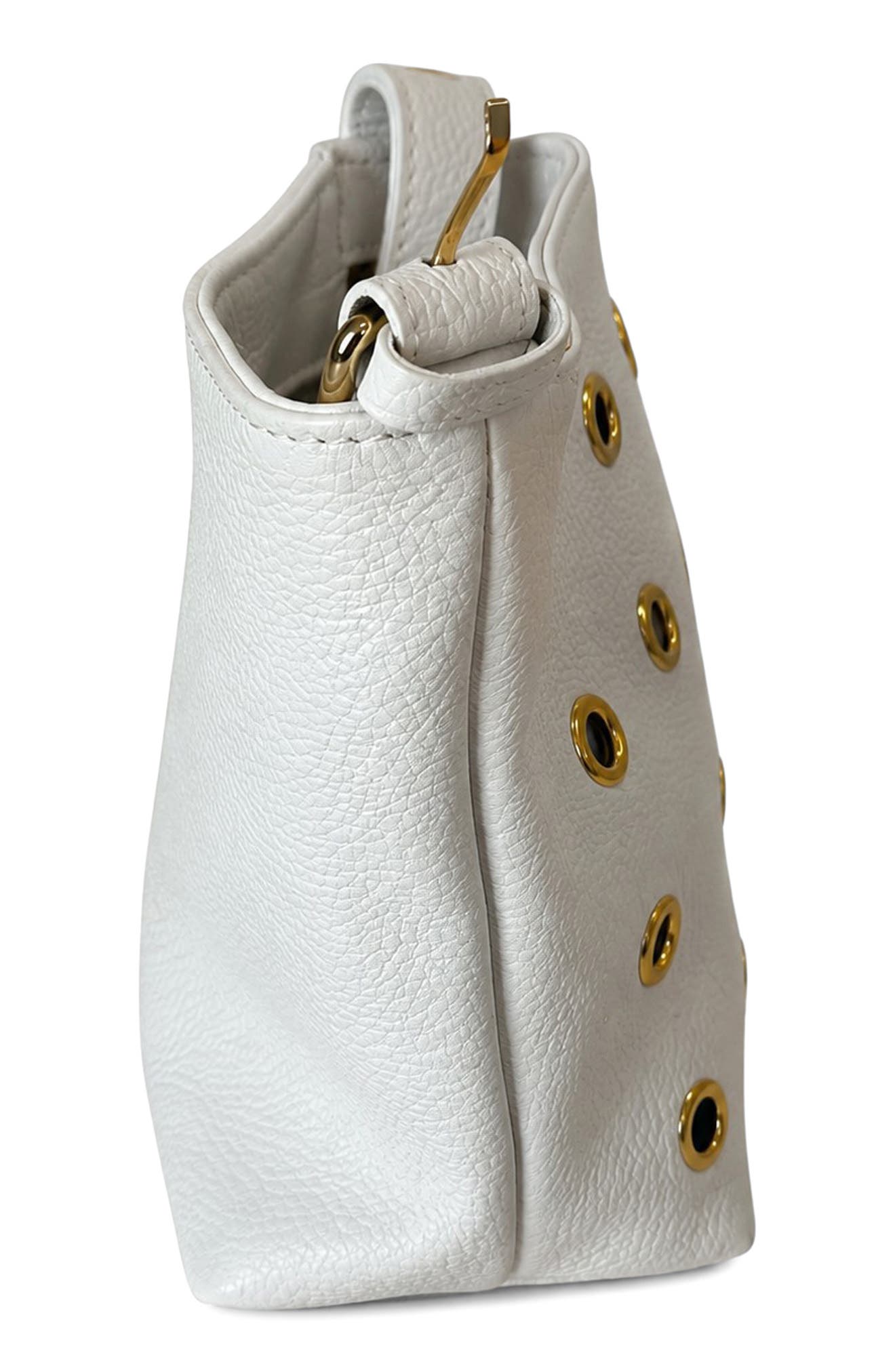Claudia Studded Leather Shoulder Bag, Alternate, color, WHITE