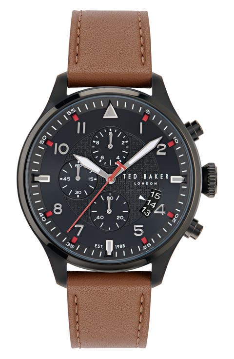 Fulmaar Chronograph Leather Strap Watch, 44mm