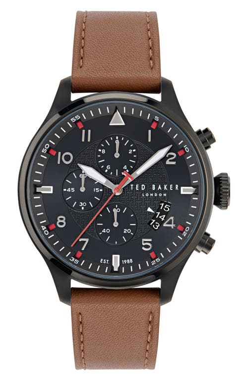 Ted Baker Fulmaar Chronograph Leather Strap Watch, 44mm In Brown/black
