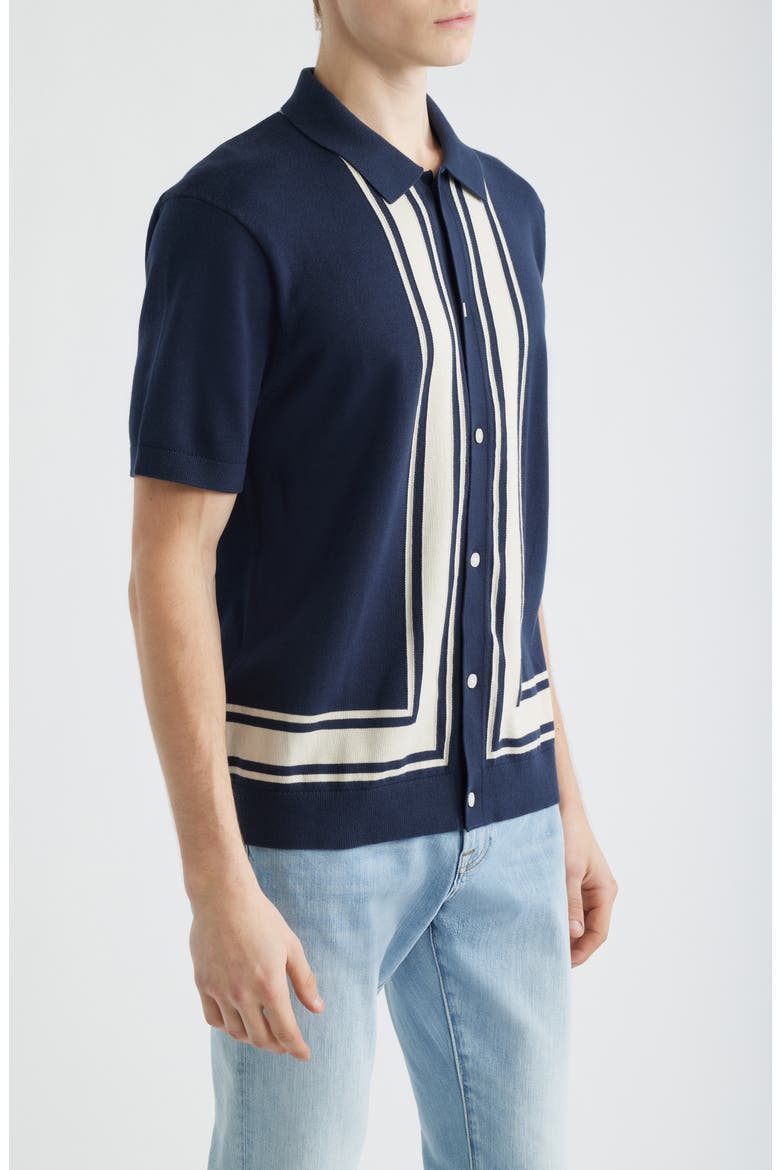Border Stripe Short Sleeve Cotton Sweater Shirt, Alternate, color, INK