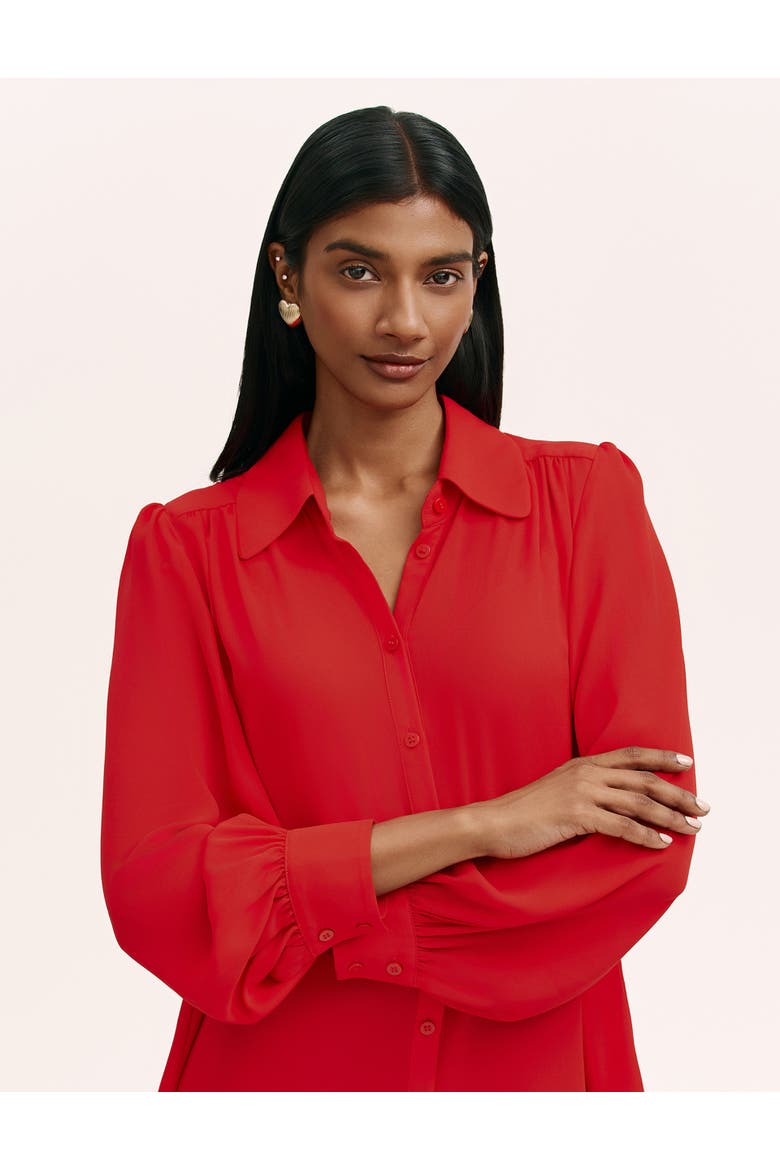 Melina Chiffon Button Down Blouse, Alternate, color, Red