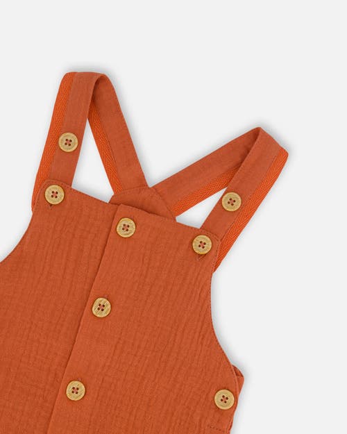 Deux Par Deux Baby Boy's Printed Organic Cotton Bodysuit And Muslin Shortall Set Terracotta And Smal In Terracotta And Small Boat