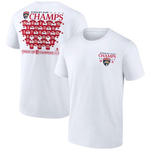 Men's Fanatics White Florida Panthers 2025 Stanley Cup Champions Jersey Roster T-Shirt