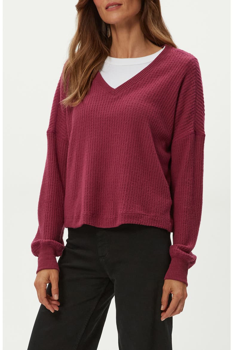 Salma Waffle Stitch V-Neck Knit Top, Alternate, color, GARNET