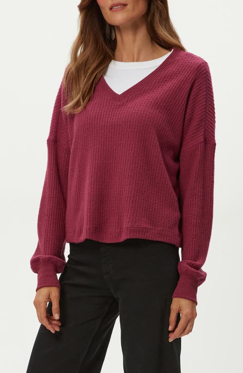 Michael Stars Salma Waffle Stitch V-neck Knit Top In Burgundy