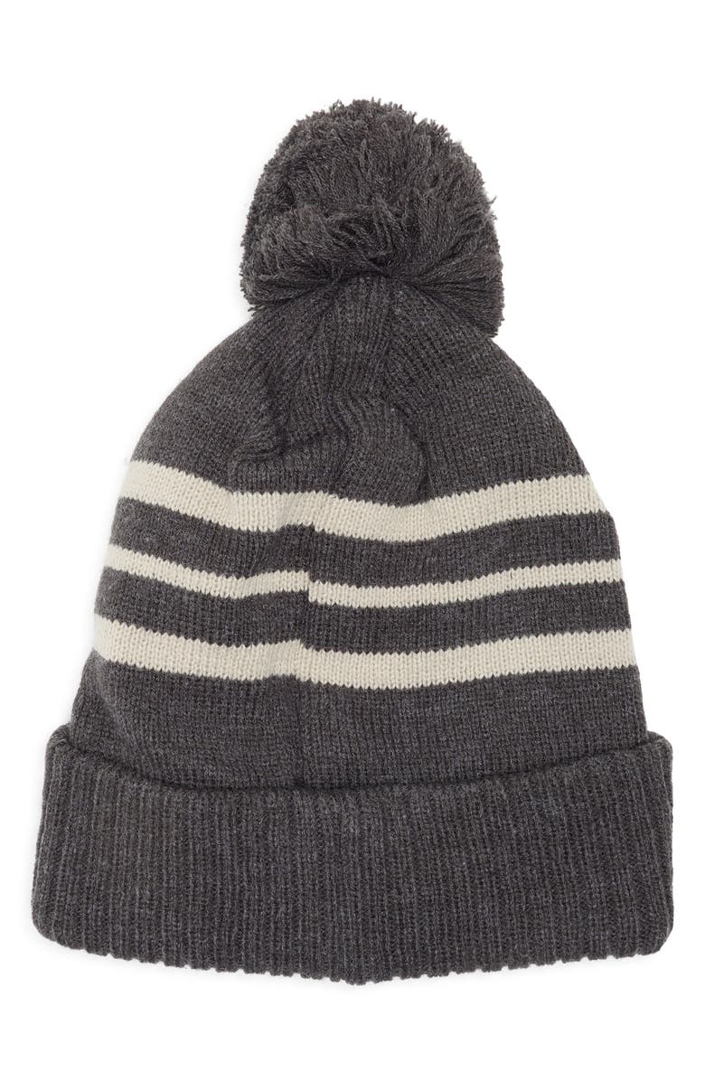 Rainforest Stripe Pom Knit Beanie, Alternate, color, Charcoal/ Heather Combo