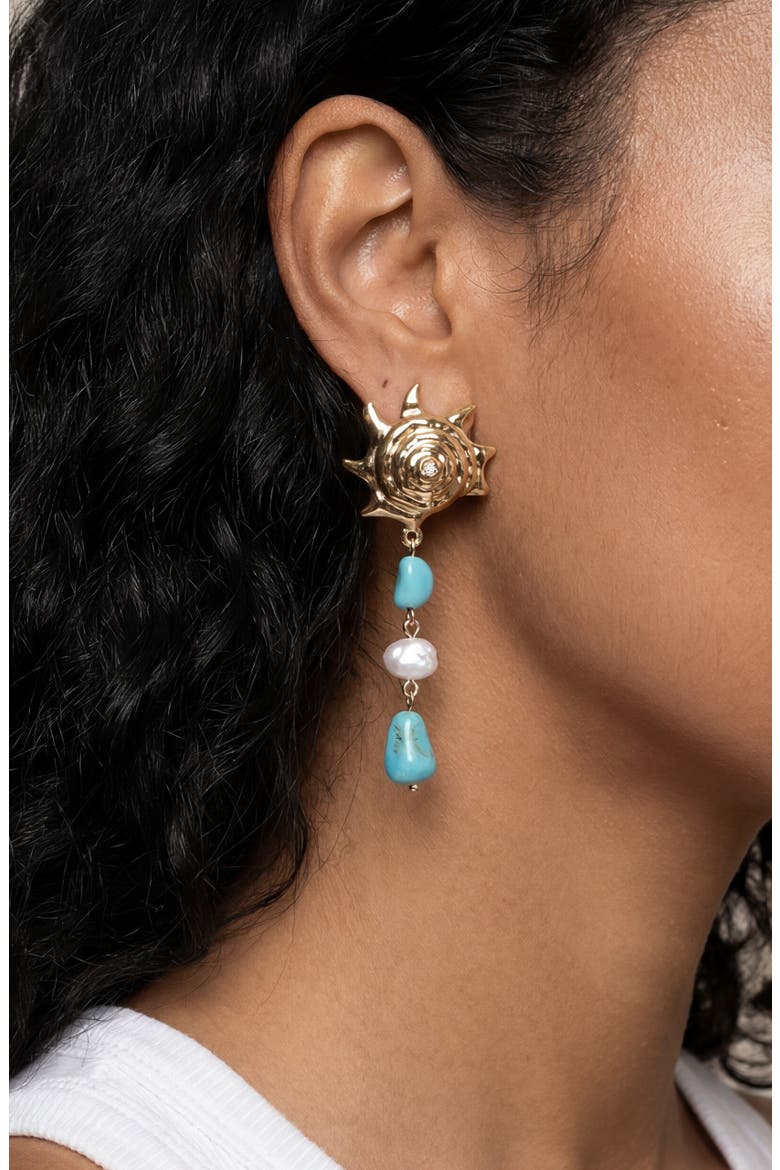 Coastal Stone & Faux Pearl Drop Earrings, Alternate, color, TURQUOISE