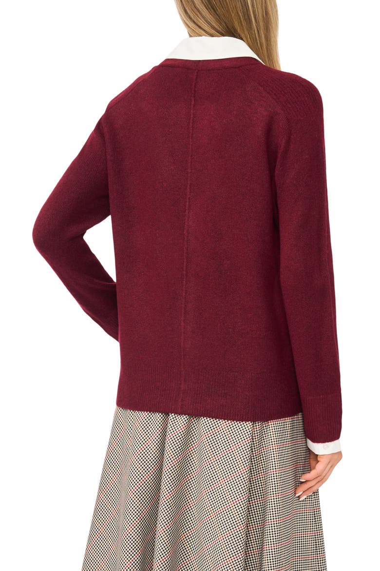 Mixed Media Twofer V-Neck Cardigan, Alternate, color, CRISP MERLOT