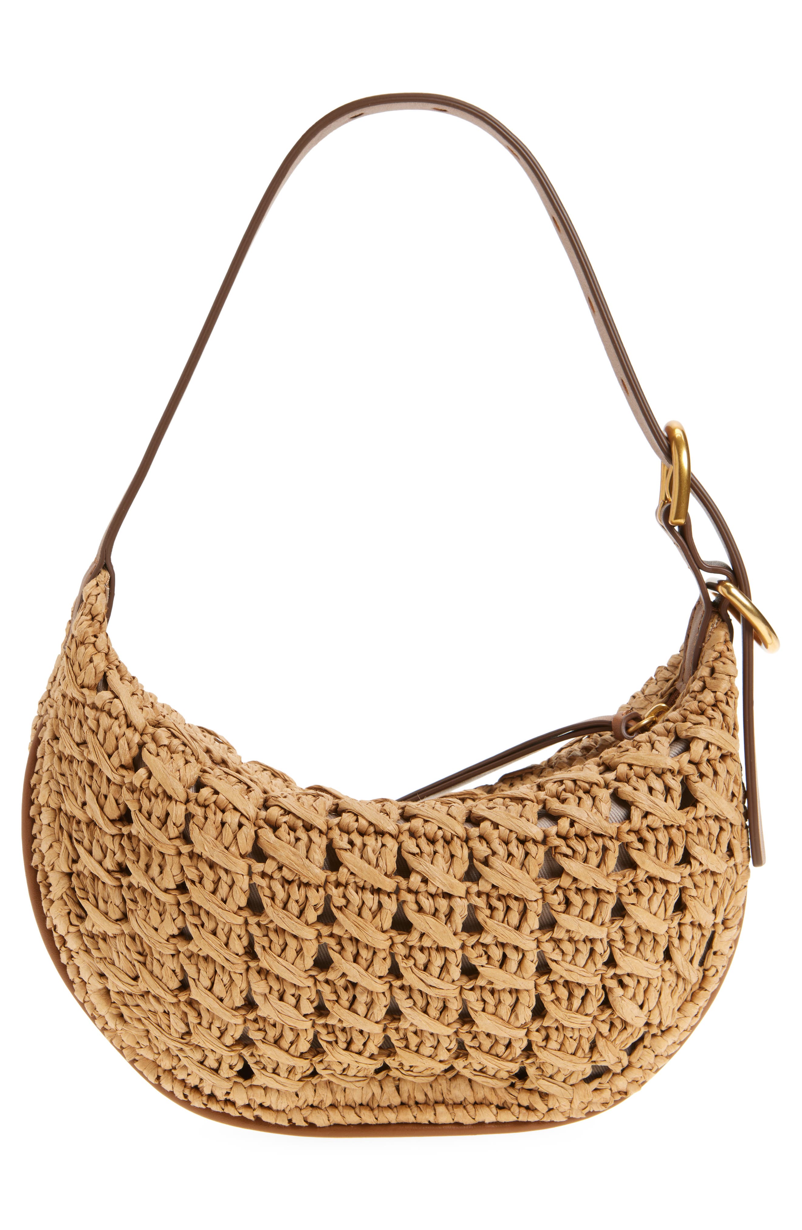 rag & bone Small Mercer Woven Straw Hobo Bag, Alternate, color, Cognac
