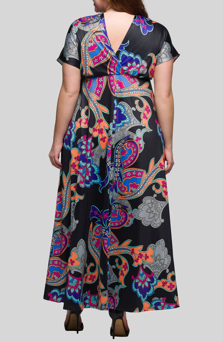 24seven Comfort Apparel Paisley Knit Maxi Dress, Alternate, color, Black Multi