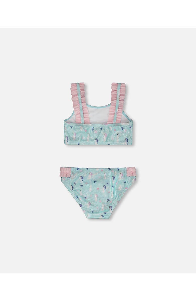 Deux par Deux Two-Piece Ruffle Seahorse Swimsuit, Alternate, color, Blue Seahorse Print
