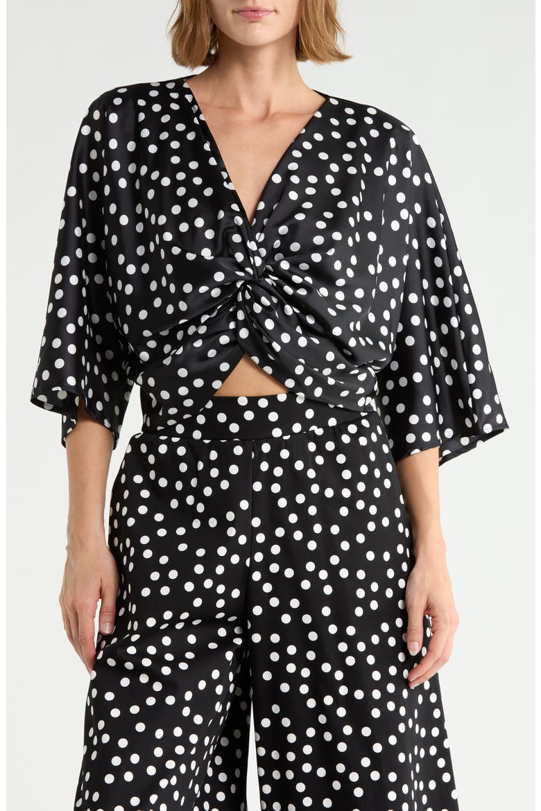Polka Dot Front Twist Top, Main, color, BLACK