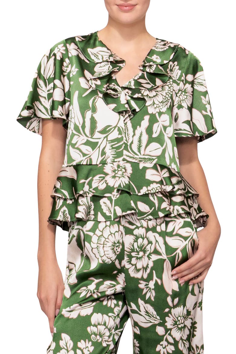 Short Sleeve Peplum Top, Main, color, GREEN FLORAL