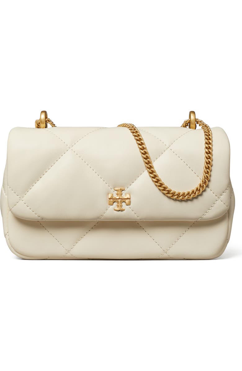 Tory Burch Kira Mini Diamond Quilted Leather Crossbody Bag, Main, color, Warm White