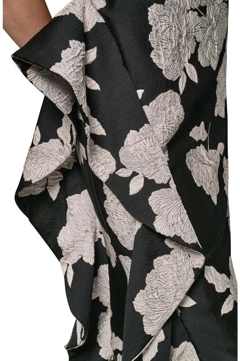 Floral Embroidery One-Shoulder Gown, Alternate, color, BLACK CREAM