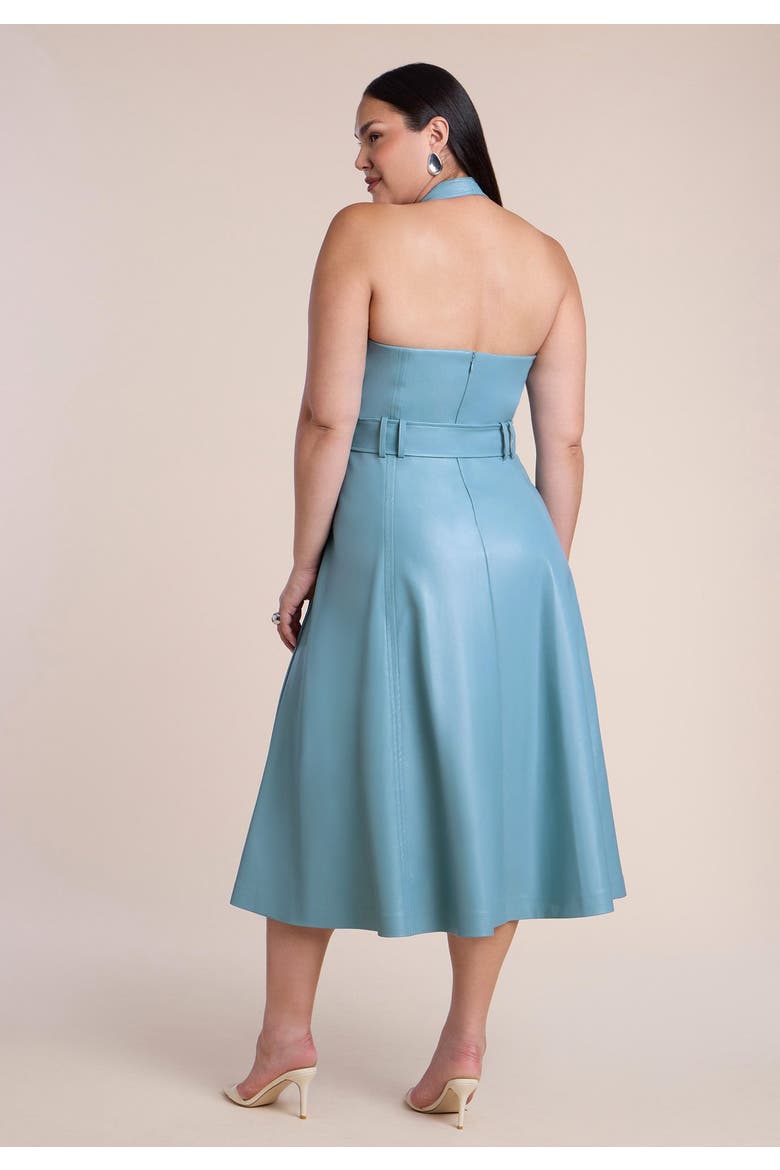 Faux Leather Halter Midi Dress, Alternate, color, CAMEO BLUE