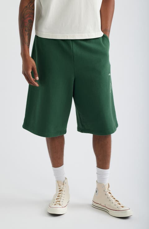 Pleated Baggy Organic Cotton Graphic Sweat Shorts