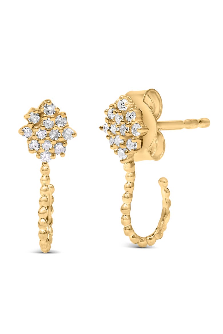 14K Yellow Gold Plated Silver 1/10 Cttw Diamond Floral Cluster Hoop Stud Earrings, Main, color, Yellow