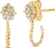 Haus of Brilliance 14K Yellow Gold Plated Silver 1/10 Cttw Diamond Floral Cluster Hoop Stud Earrings