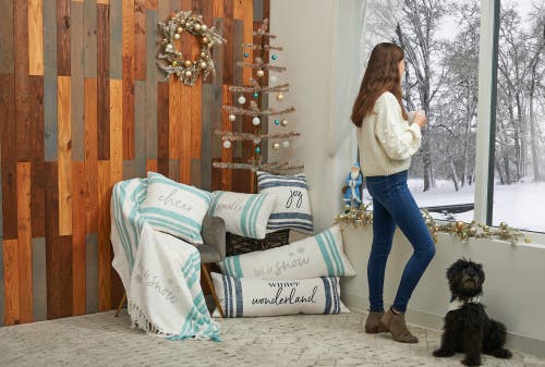 Carol & Frank Morgan Christmas Holiday Striped Decorative Lumbar Pillow Collection In White