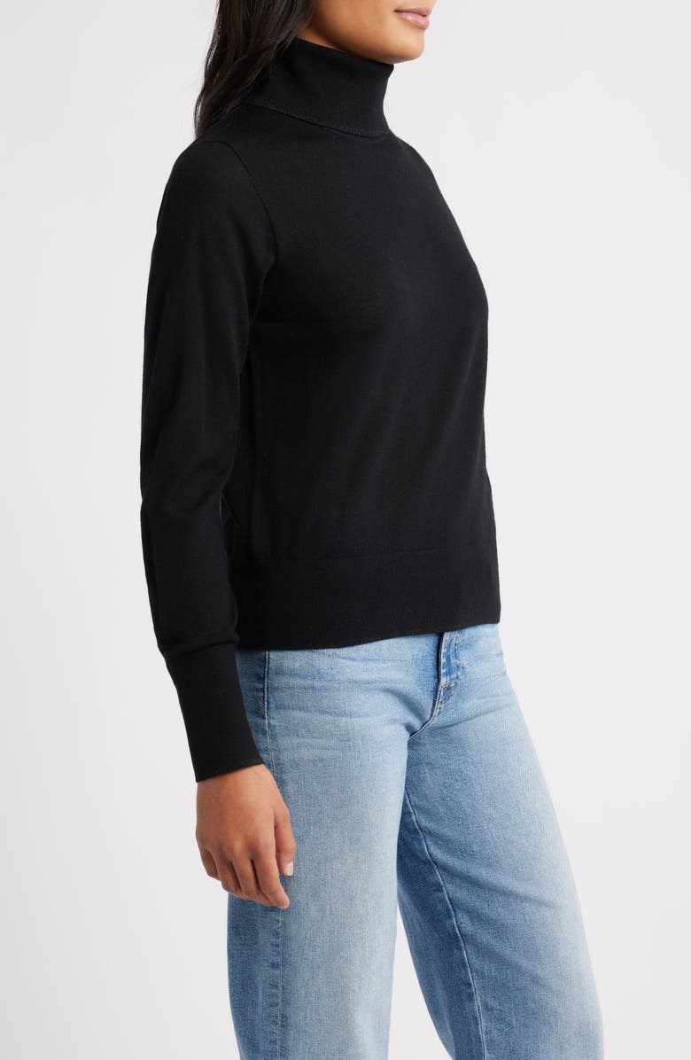 MARGARET O'LEARY Turtleneck Merino Wool Blend Sweater, Alternate, color, Black