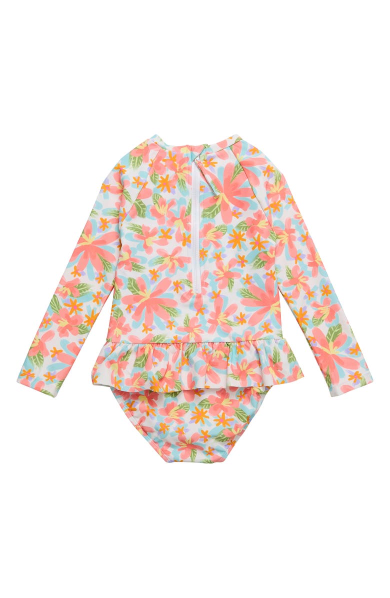 Snapper Rock Kids' Tropical Print Long Sleeve One-Piece Rashguard Swimsuit, Alternate, color, 
