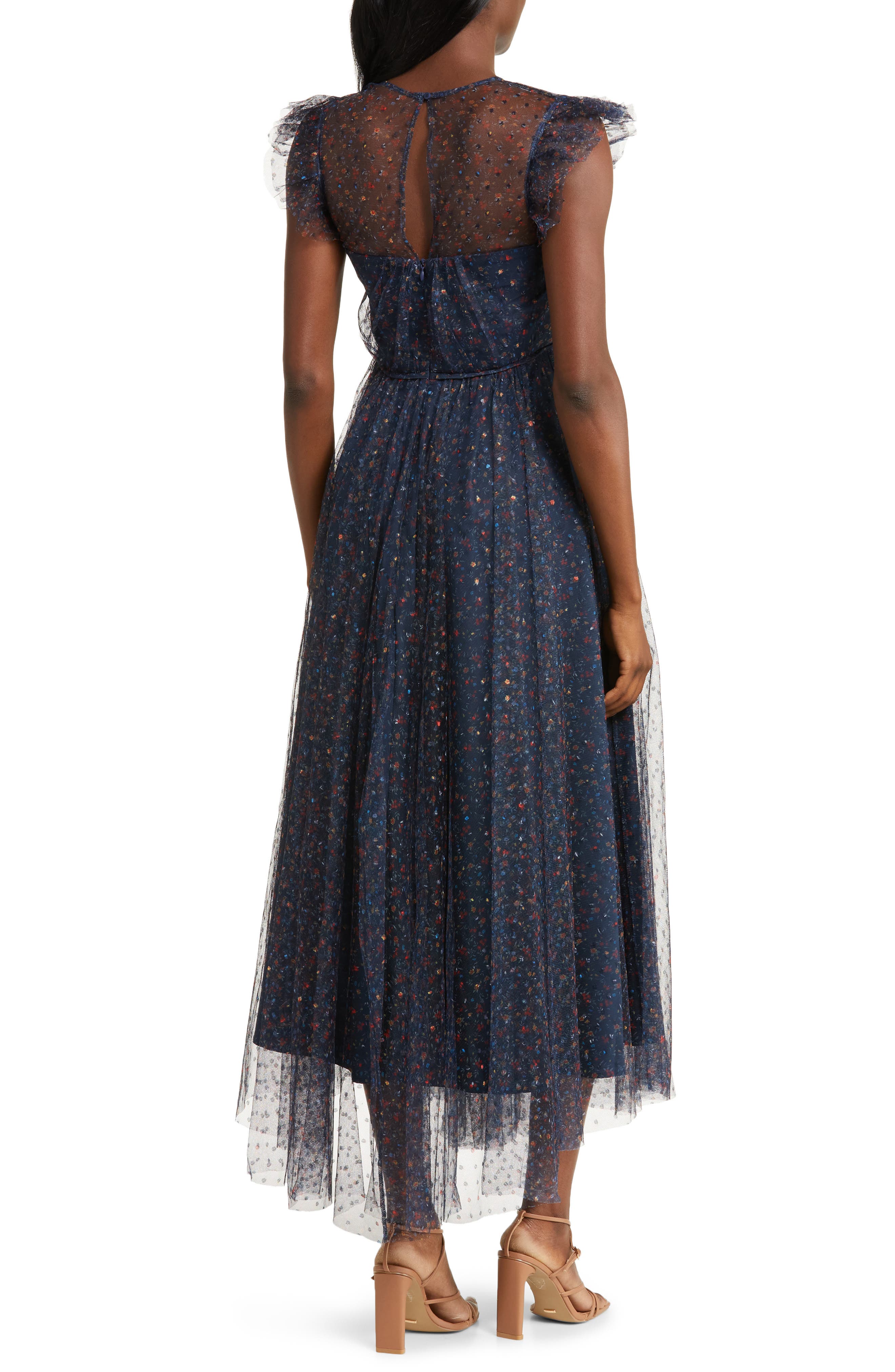 MELLODAY Floral Ruffle Mesh Overlay Maxi Dress (Women) | Nordstromrack