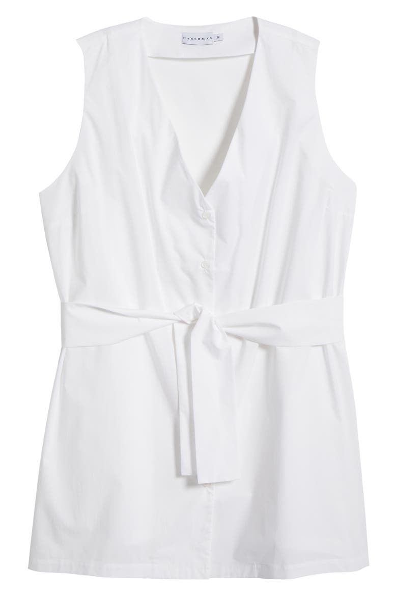 Reya Tie Waist Sleeveless Poplin Button-Up Top, Alternate, color, WHITE