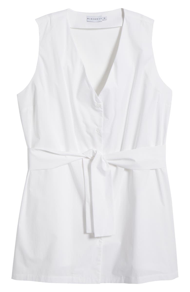 HARSHMAN Reya Tie Waist Sleeveless Poplin Button-Up Top, Alternate, color, White
