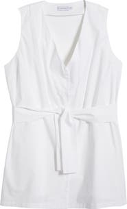 HARSHMAN Reya Tie Waist Sleeveless Poplin Button-Up Top