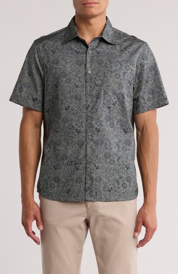 Nordstrom Rack Short Sleeve Cotton Poplin Button-up Shirt In Gray