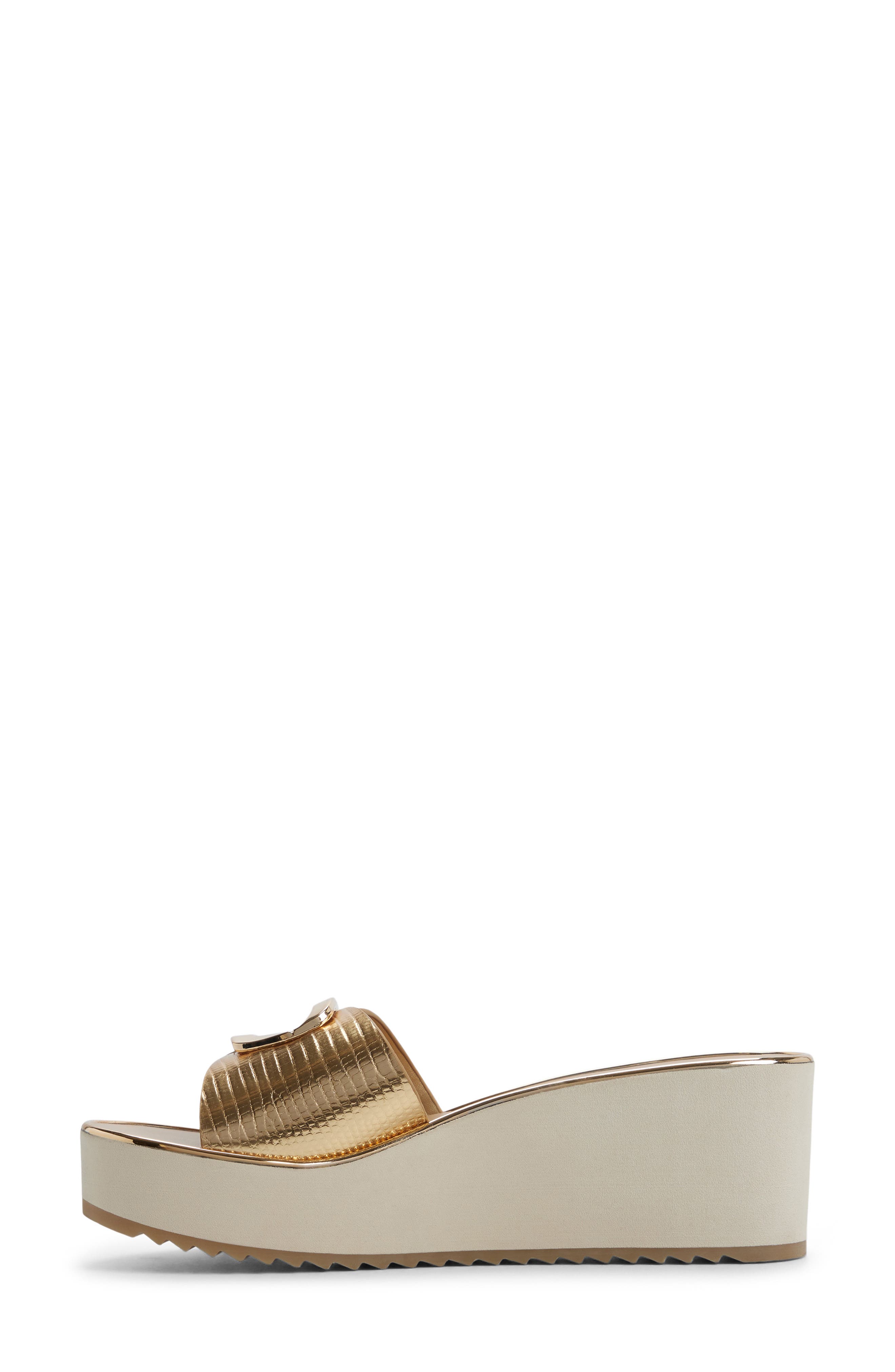 ALDO Menhaden Platform Wedge Slide Sandal, Alternate, color, Gold