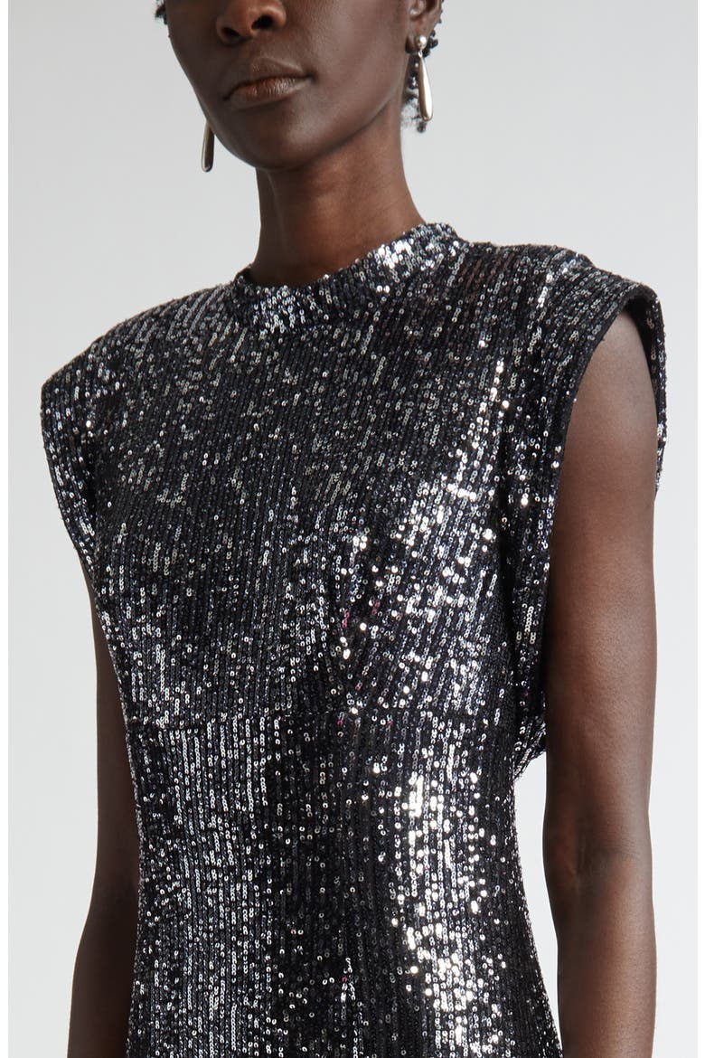 Sequin Embroidered Drape Back Gown, Alternate, color, BLACK