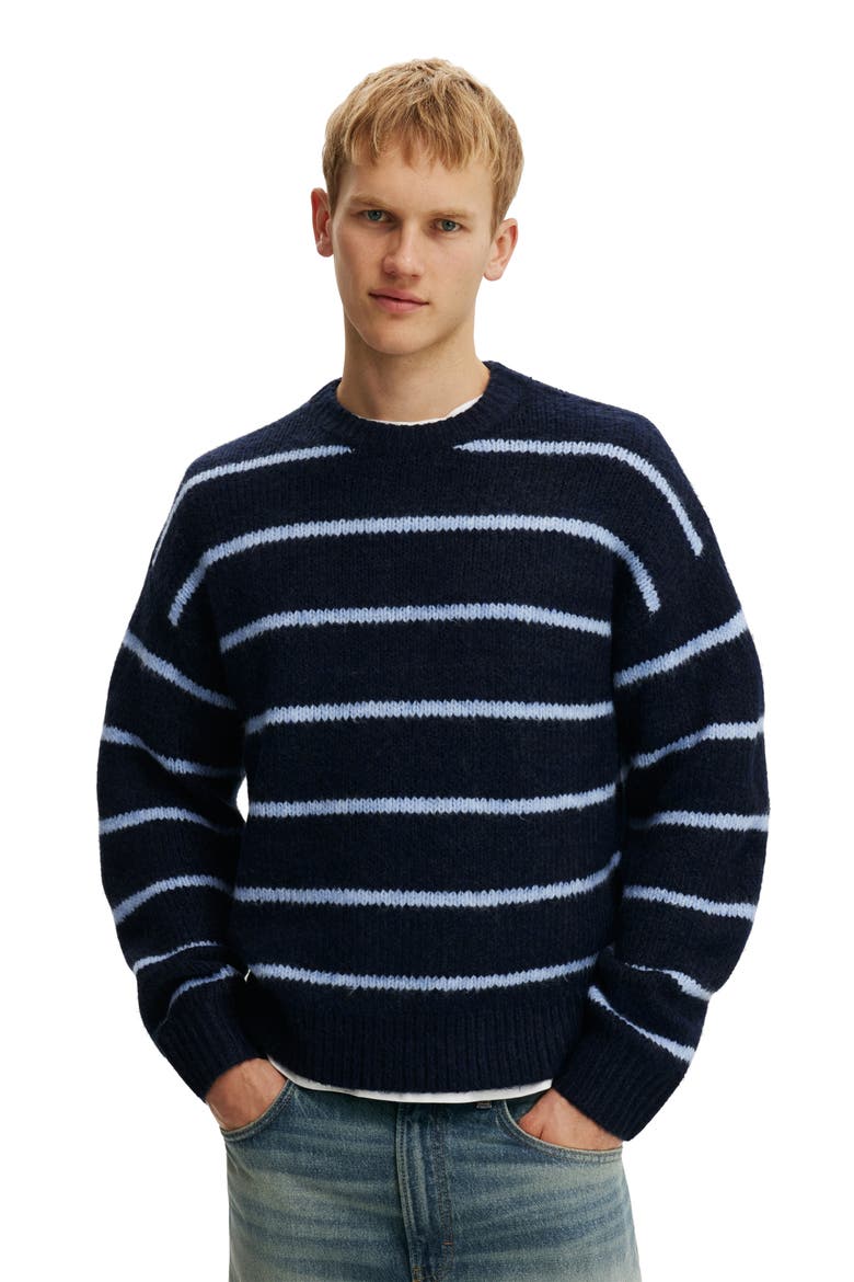 Men's Super Soft Boxy Sweater, Main, color, Navy Stripe