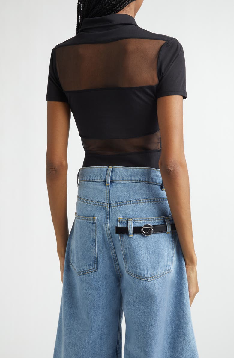 Coperni Stripe Sheer Polo, Alternate, color, Black Black