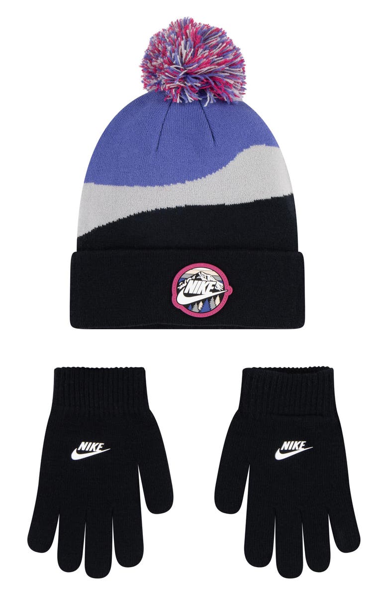 Nike Kids' Snow Day Peak Beanie & Gloves Set, Main, color, Black