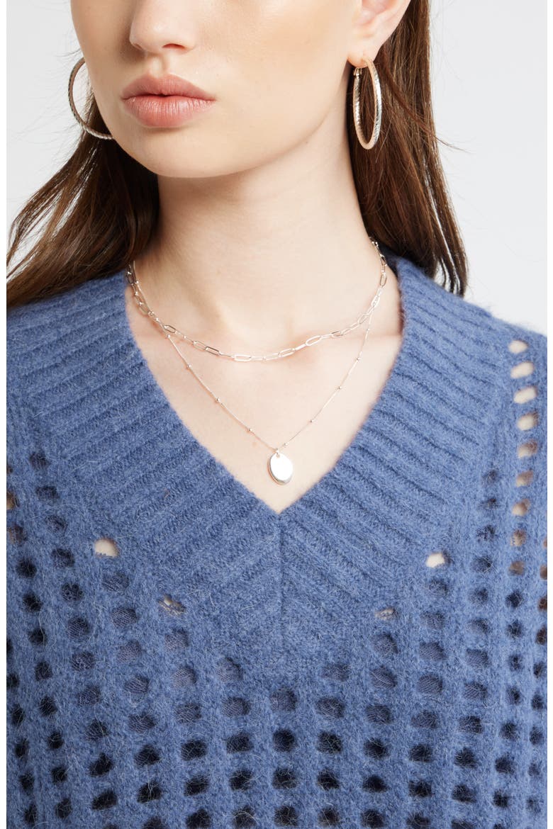 Mesh Stitch V-Neck Sweater, Alternate, color, BLUE INDIGO