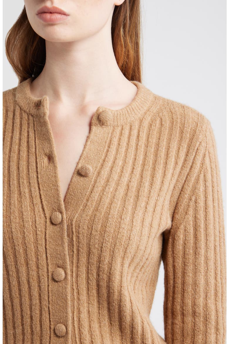 Rib Cotton & Merino Wool Blend Cardigan, Alternate, color, HEATHER CARAMEL